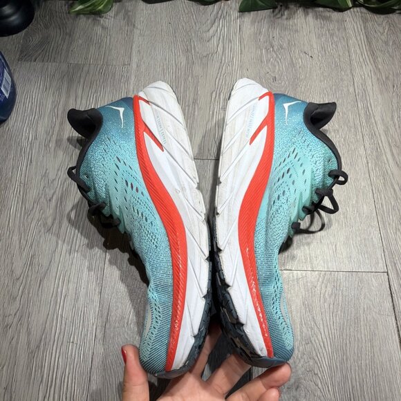 Hoka One One Clifton 8 Mens Sz 10 EE Blue White Athletic Running Shoes Sneakers